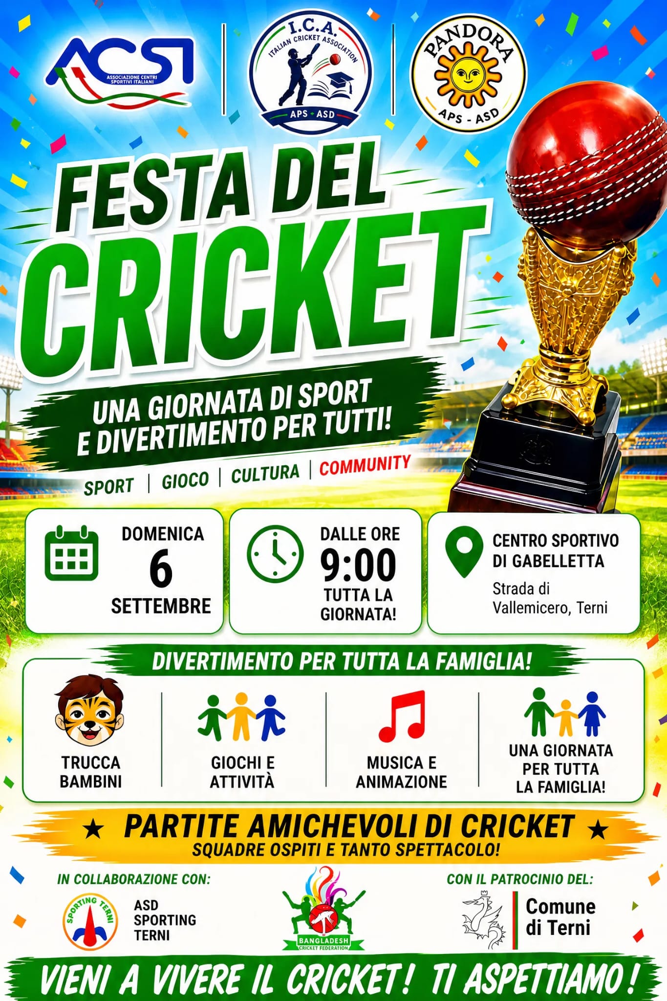 Festa del Cricket Terni 6 settembre 2026